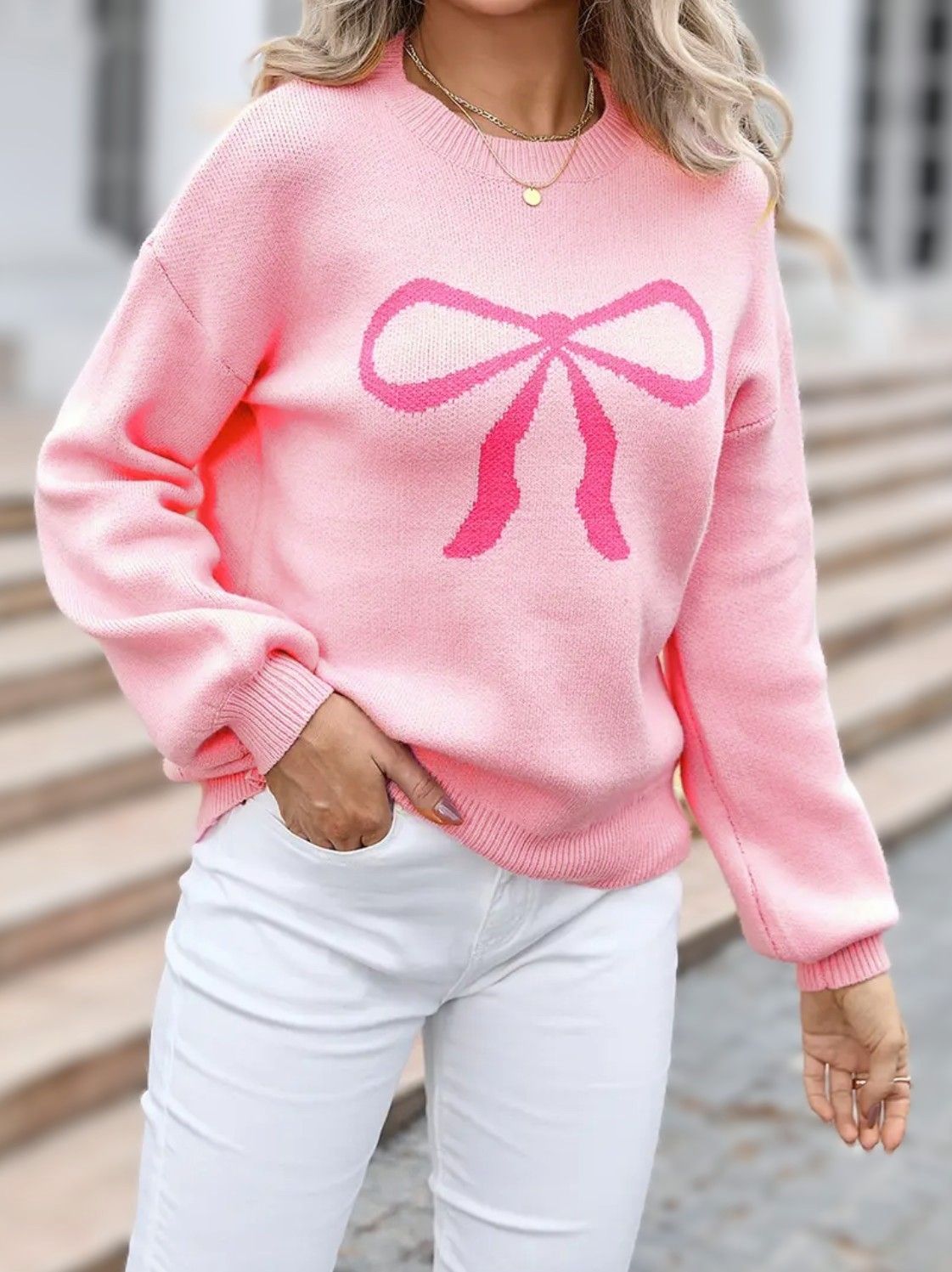 Pink Ribbon Bow Sweater