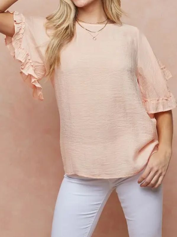 Ruffle Wide Open Sleeve Blouse