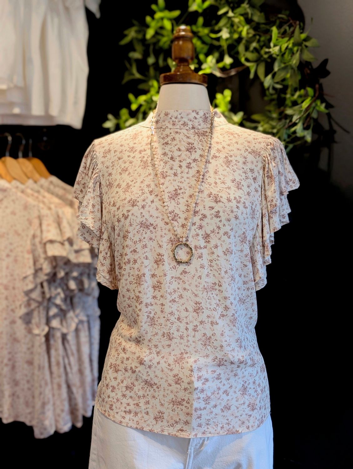 Ruffle Sleeve Ivory/Blush 