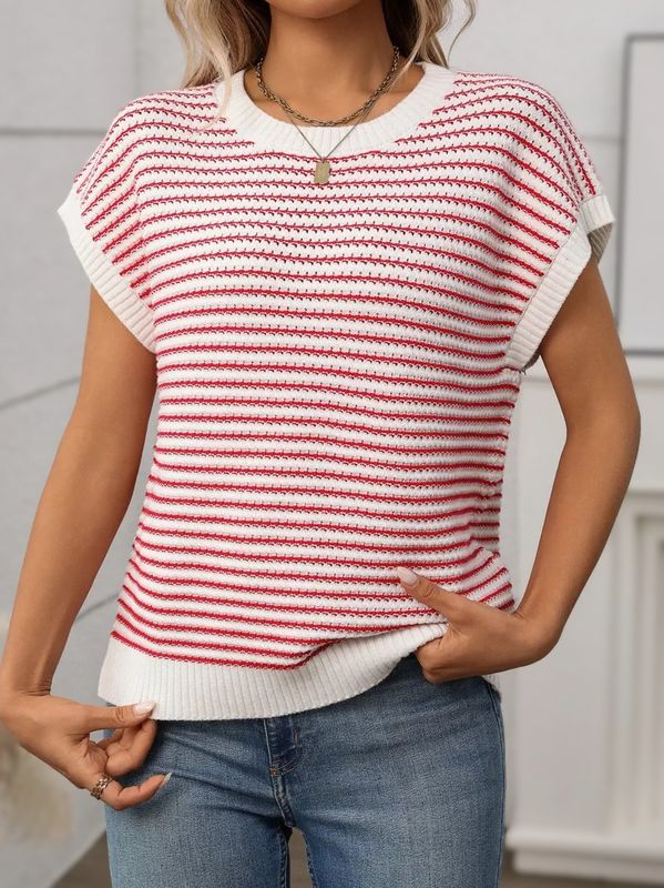 Crew Neck Knit Stripe - Red