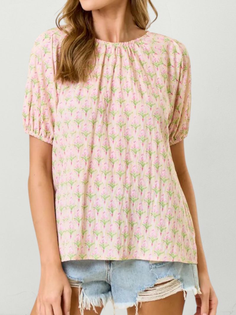 Folk Floral Tie Back Neck - Pink