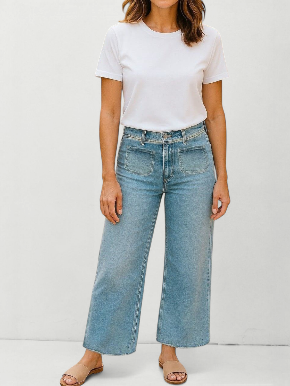 Cropped Wide Leg Front Pocket Jeans
