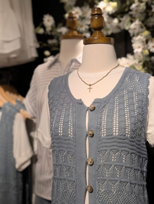 Crochet Knit Duster - Slate Blue