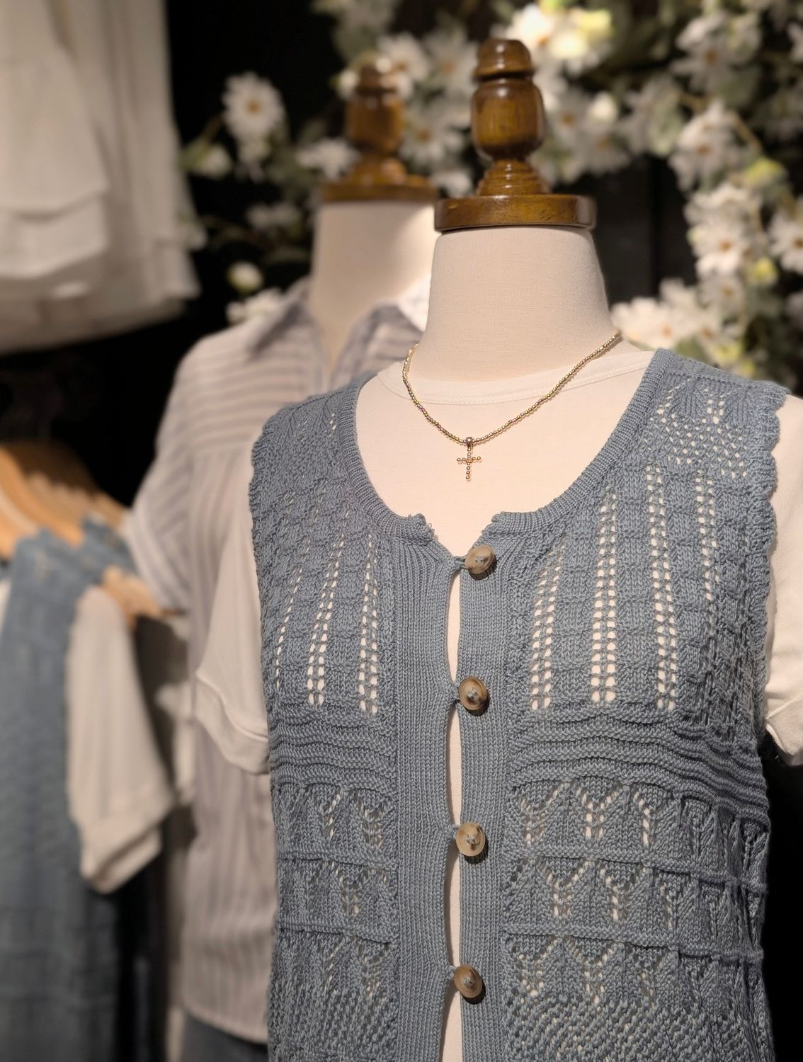 Crochet Knit Duster - Slate Blue
