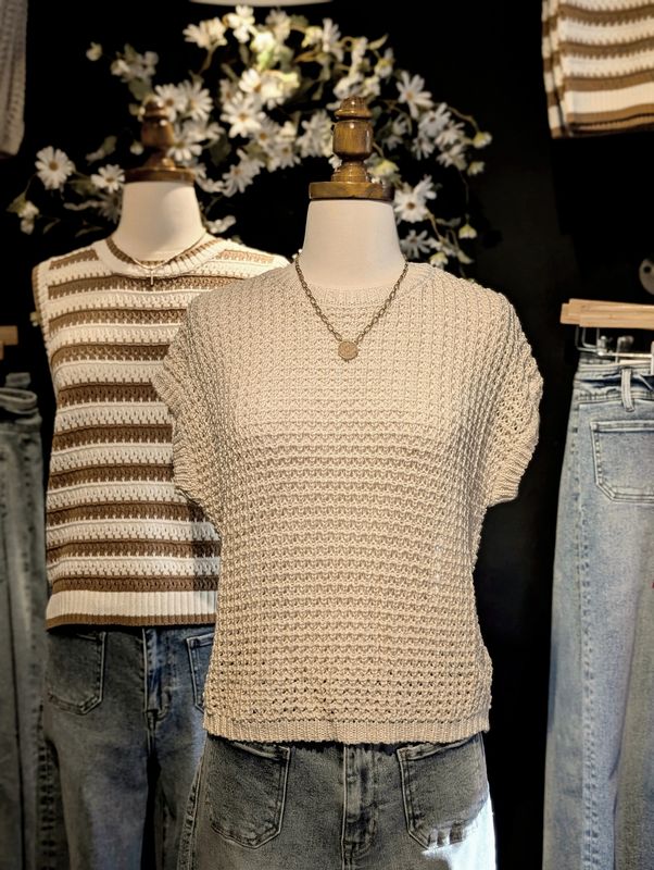 Crochet Knit Sweater - Oatmeal
