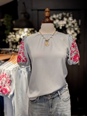 Floral Detail Sleeve - Light Blue