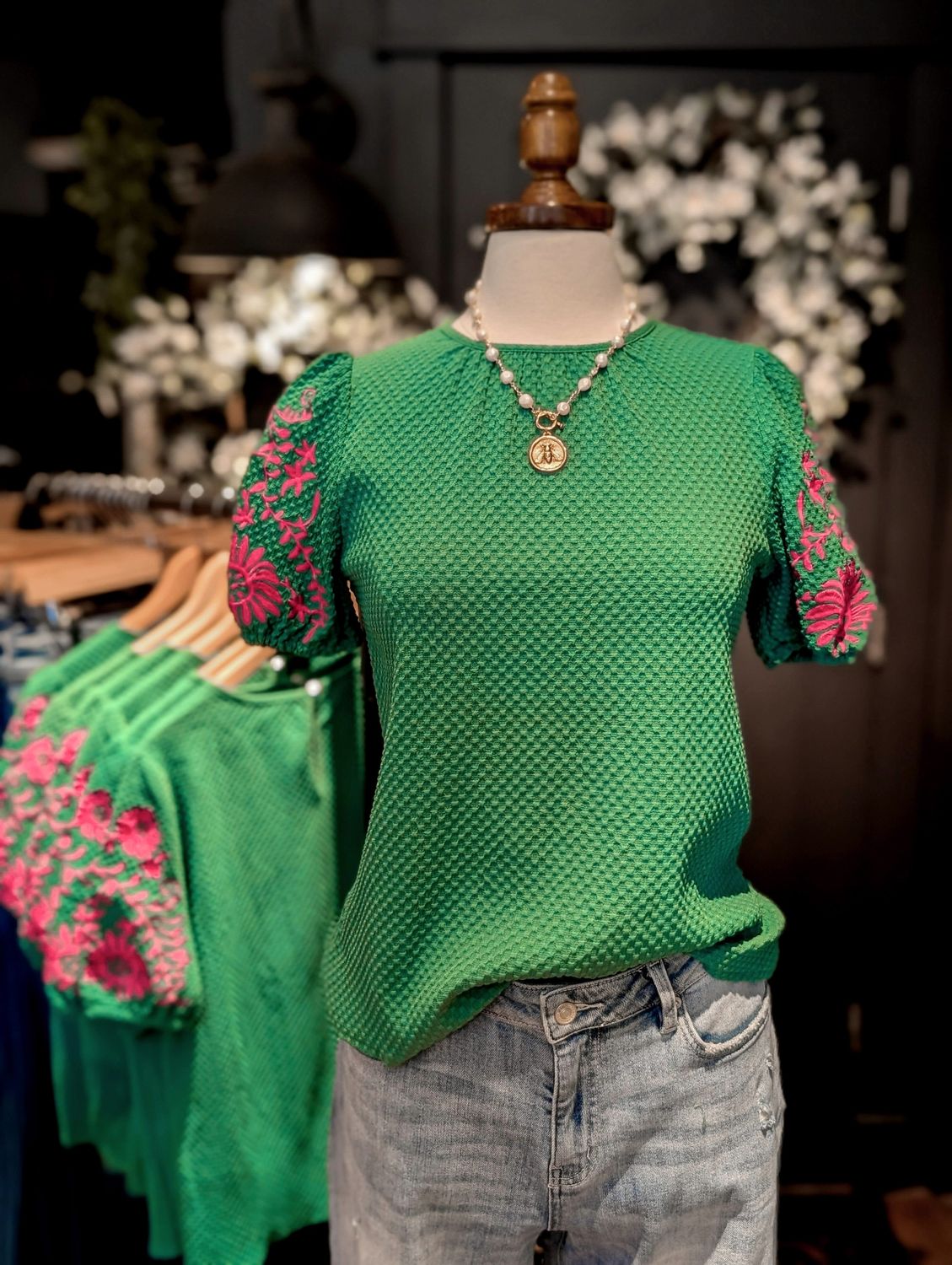 Floral Detail Sleeve - Green