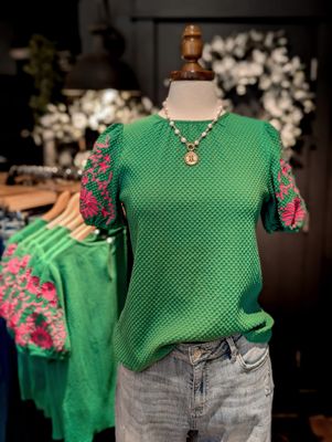 Floral Detail Sleeve - Green