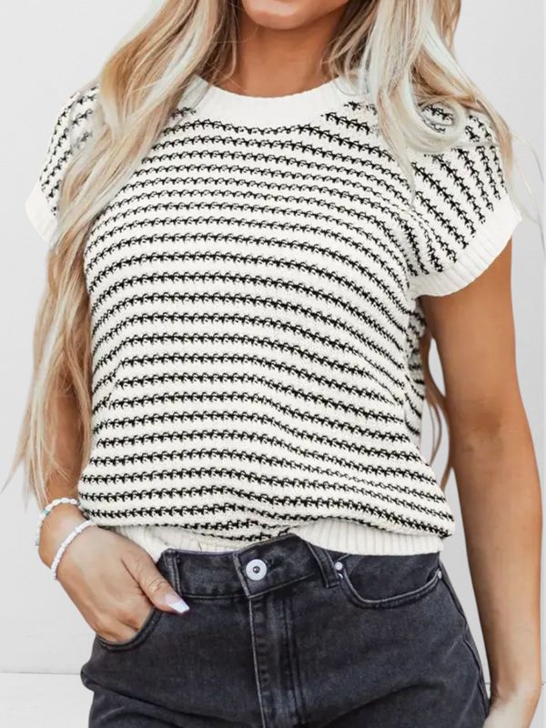 Crew neck Knit Top Black Stripe