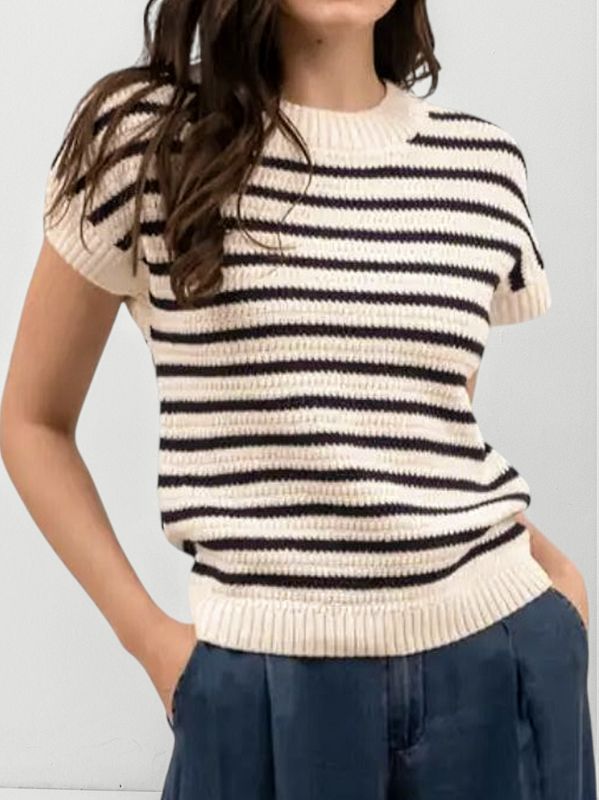 Stripe Crew Navy Pullover