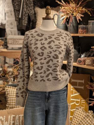 Crewneck Taupe Leopard Sweater