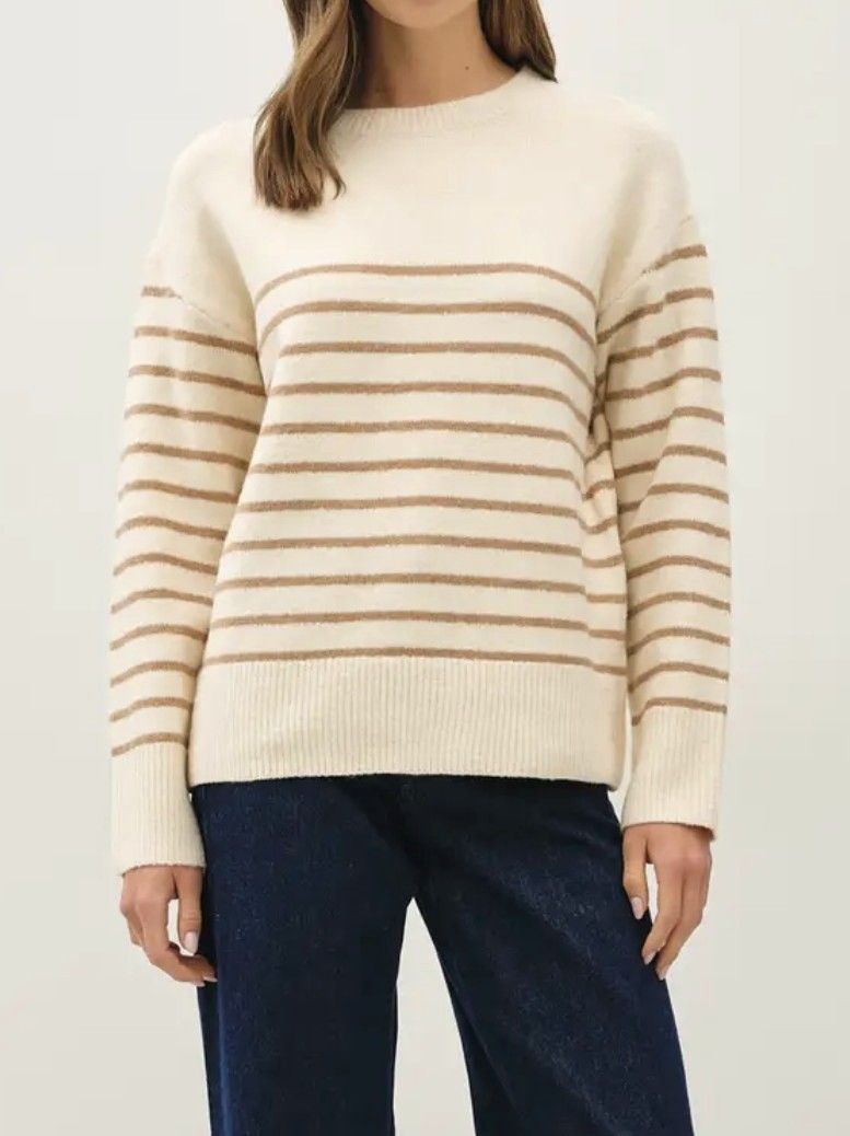 Wool Blend Striped Sweater Taupe