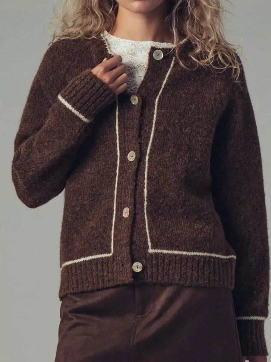 Contrast Trim Button Cardigan