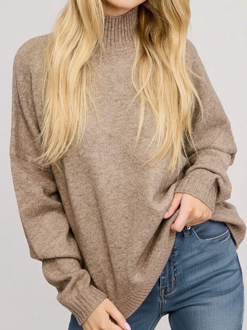 Cozy Oversized Drop Shoulder Turtleneck Sweater