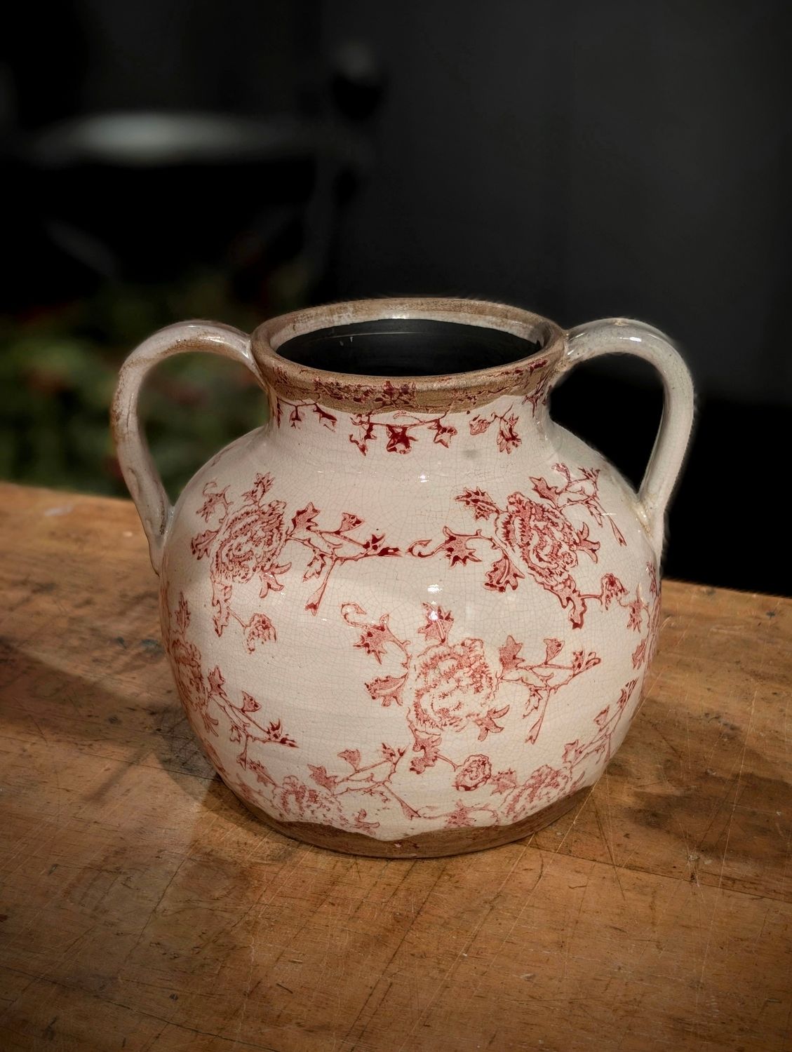 6.5&quot; Red Vaset w/2 Handles