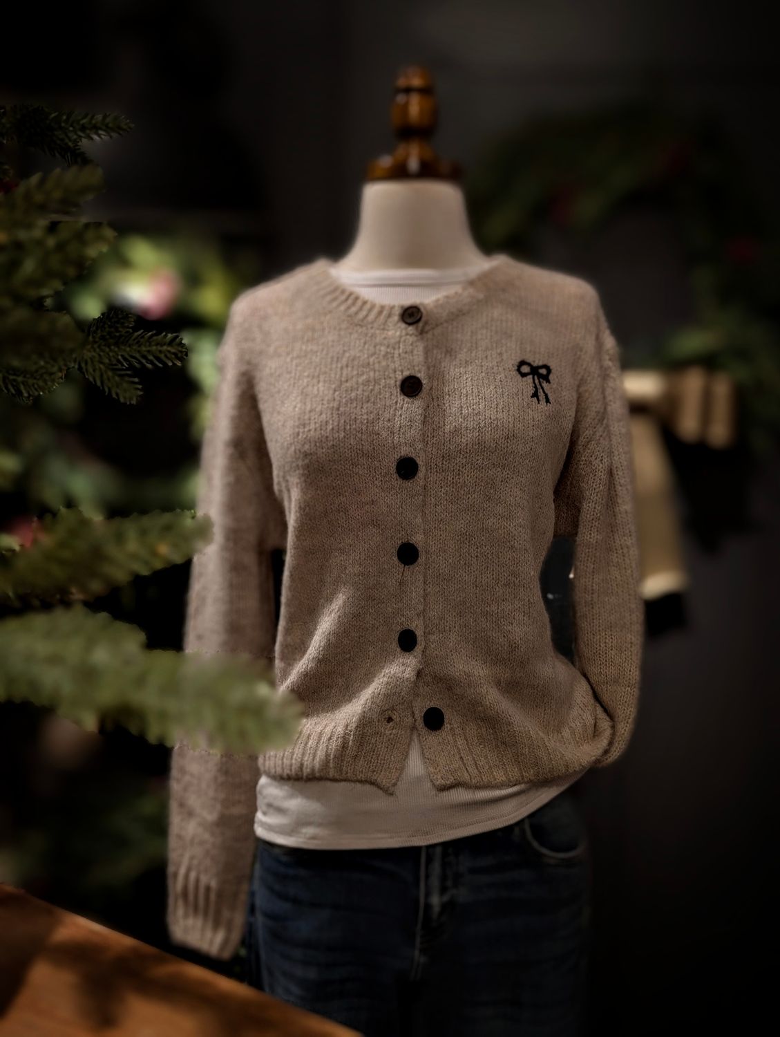 Ribbon Embroidery Button Down Sweater Cardigan