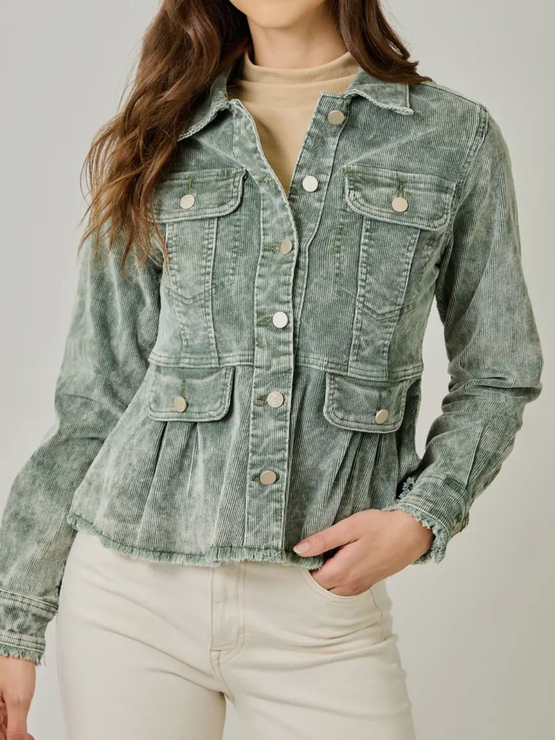 Washed Denim Peplum Jacket