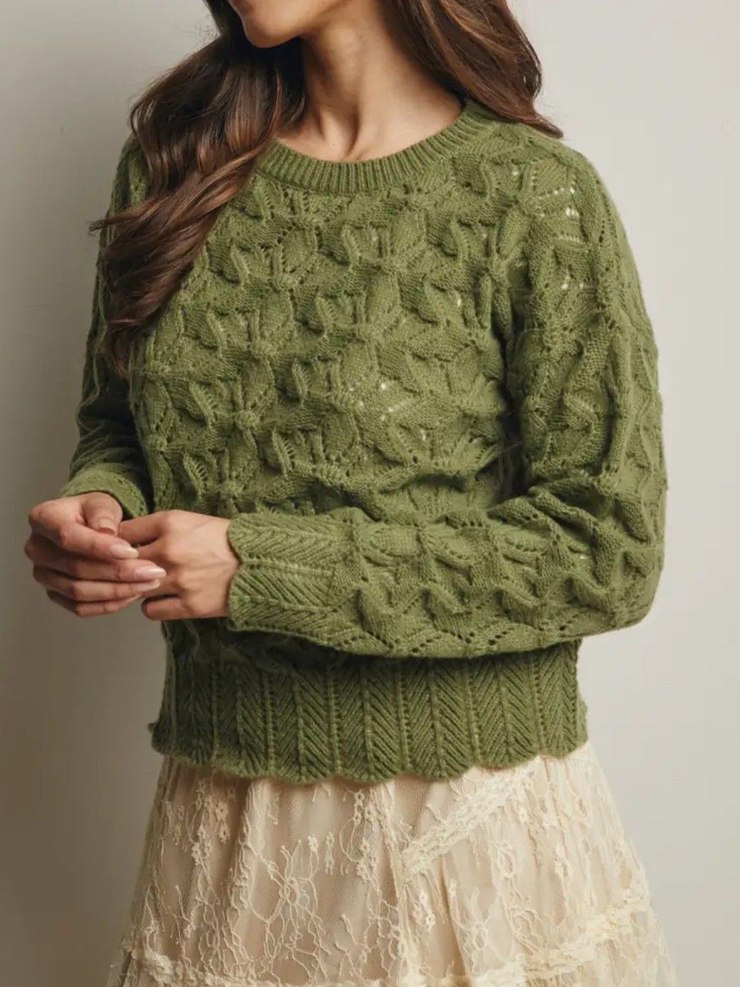 Open Knit Pointelle Sweater - Eucalyptus