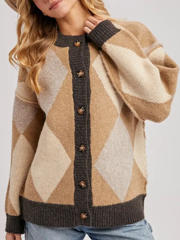 Button Down Argyle Cardigan