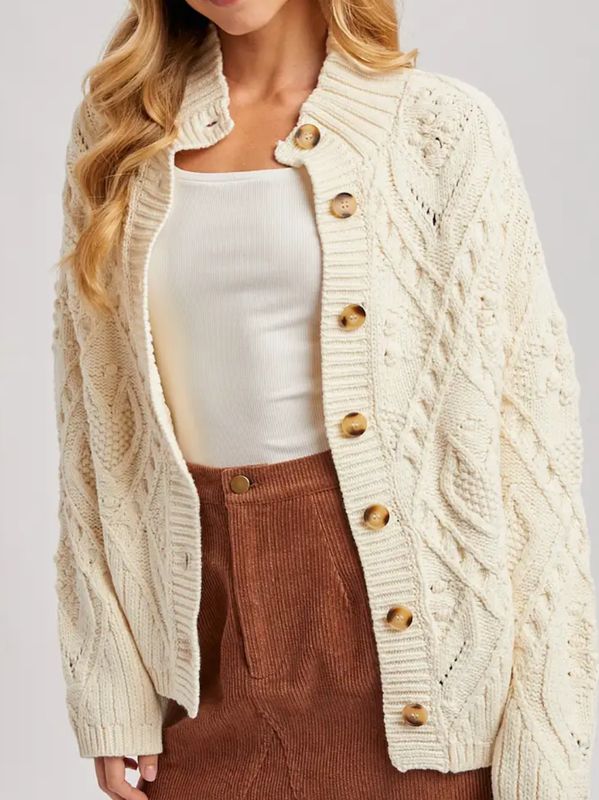 Button Down Cable Knit Cardigan