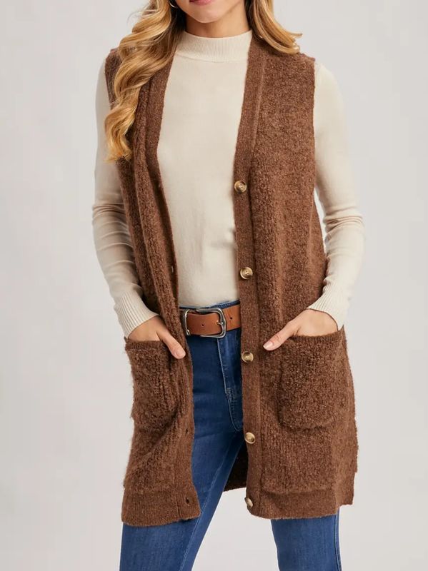 Button Down V Neck Vest -Two Colors 