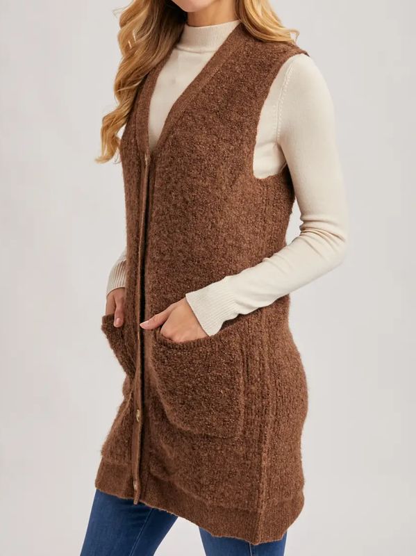 Button Down V Neck Vest