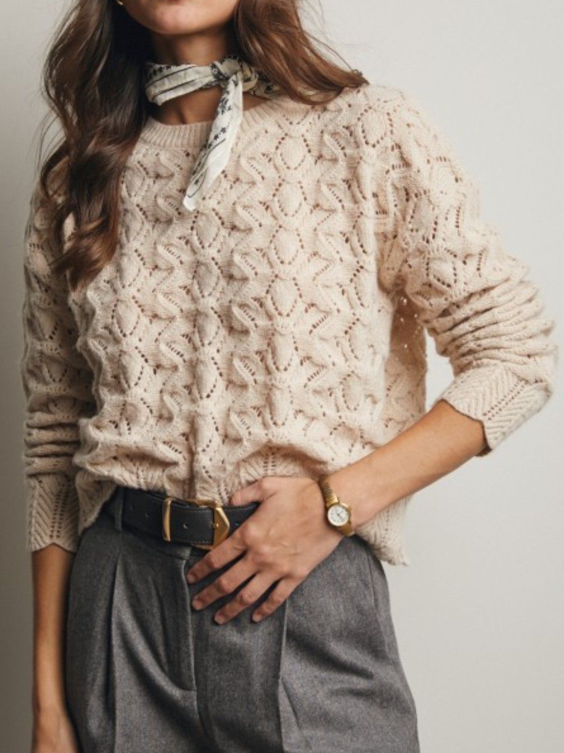 Open Knit Pointelle Sweater - Ivory
