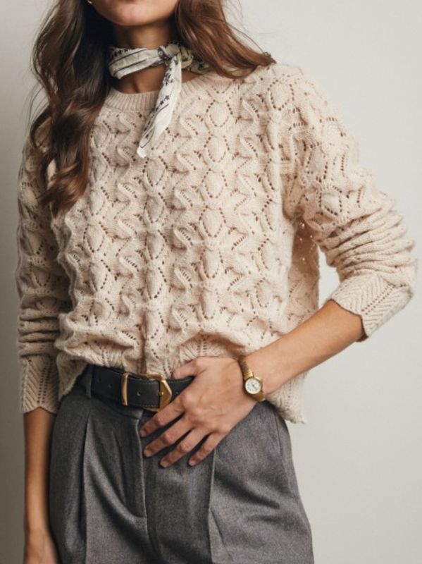 Open Knit Pointelle Sweater - Ivory