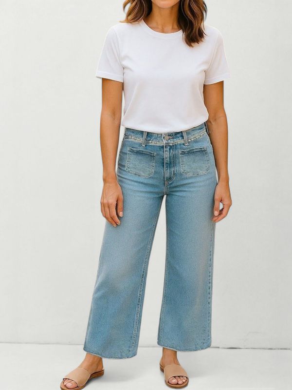 Cropped Wide Leg Front Pocket Jeans
