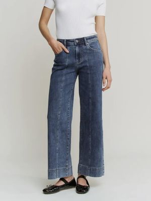 High Rise Cropped Wide Leg Patch Pocket Jeans