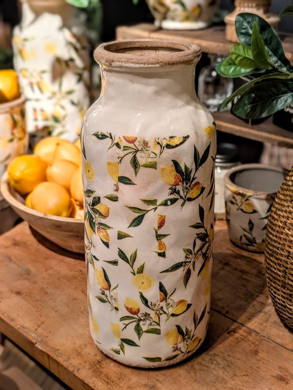 15" White Vase with Lemon