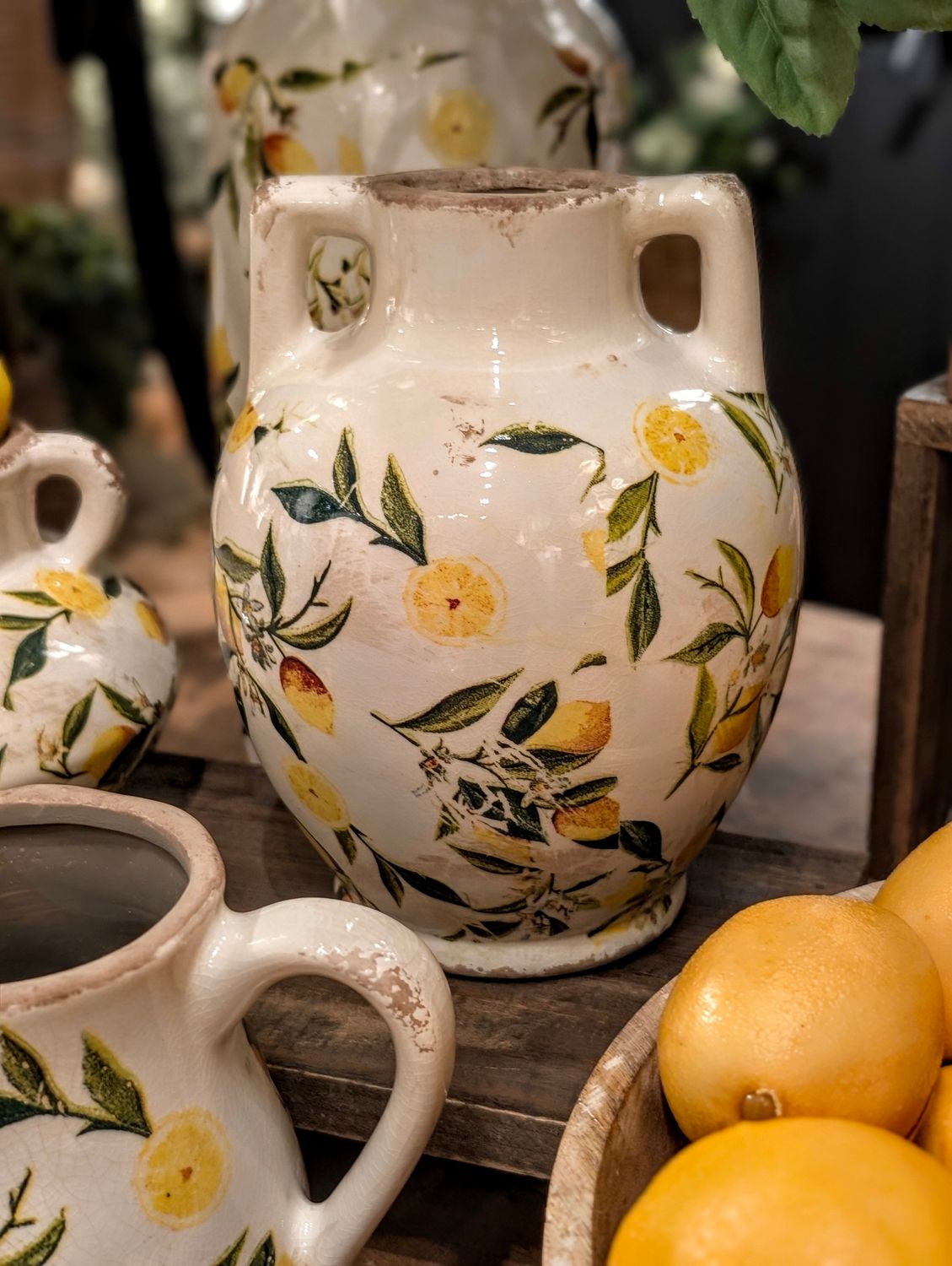 White Lemon Vase W/Handles