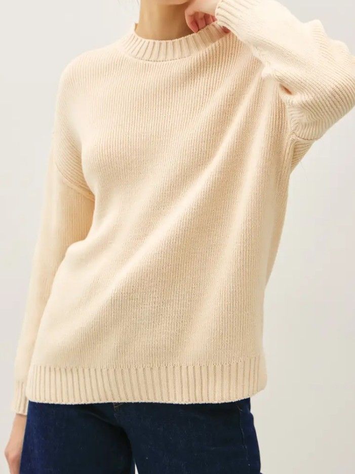 Vanilla Oversize Cut Sweater with Ribbing Accents