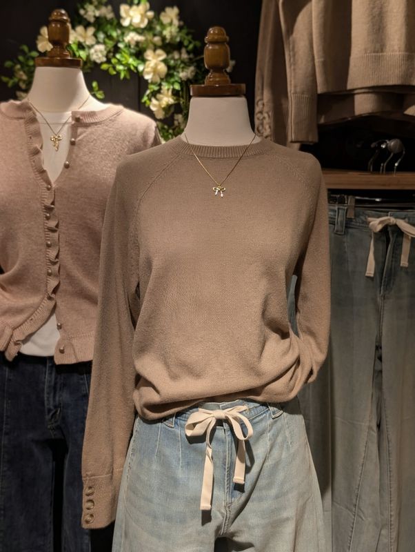 Buttoned Bishop Sleeve Crew Sweater