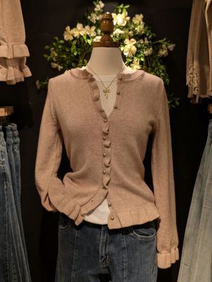 Ruffle Trim Gold Button Sweater