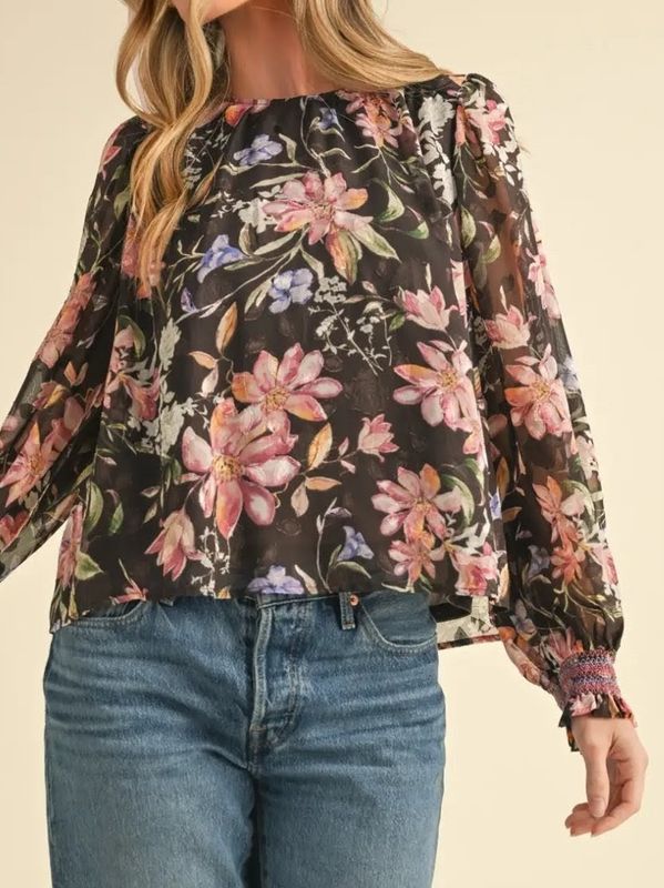 Chocolate Floral Smocked Top