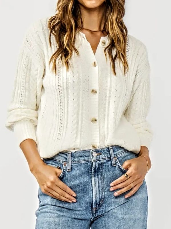 Cable White Cardigan