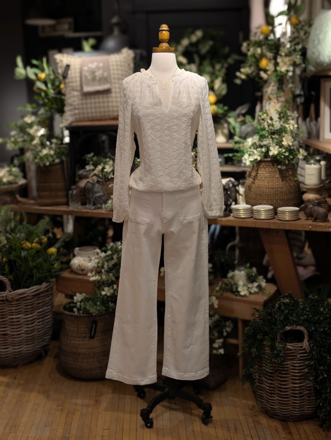 High Rise Cropped Wide Leg - White Chocolate