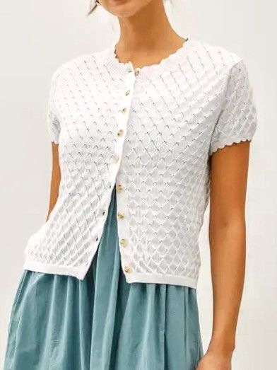 Pointelle Stitch Short Sleeve Cardigan