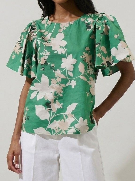 Floral Puff Sleeve - Multigreen