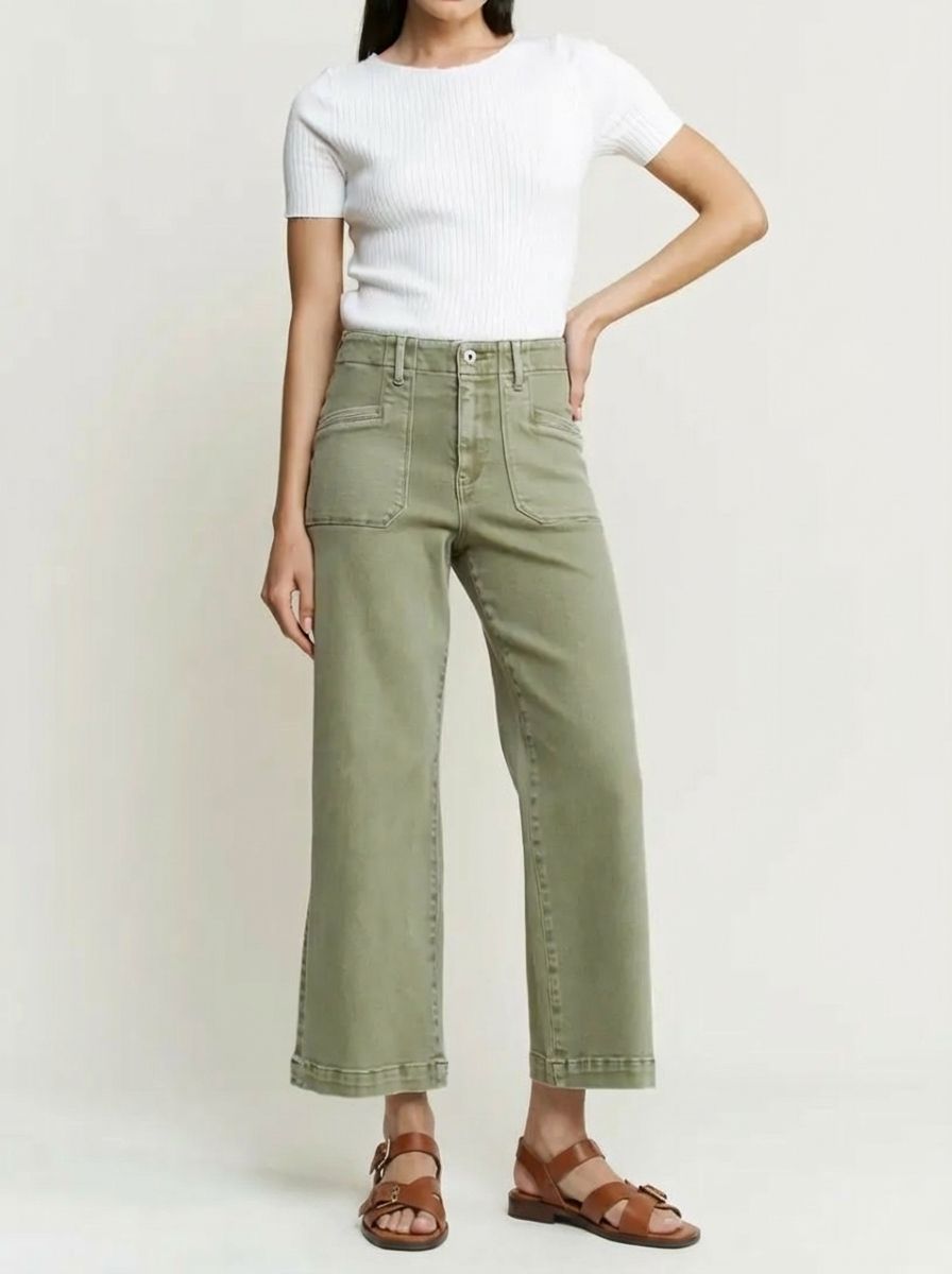 Wide Cropped Utility Faded Green