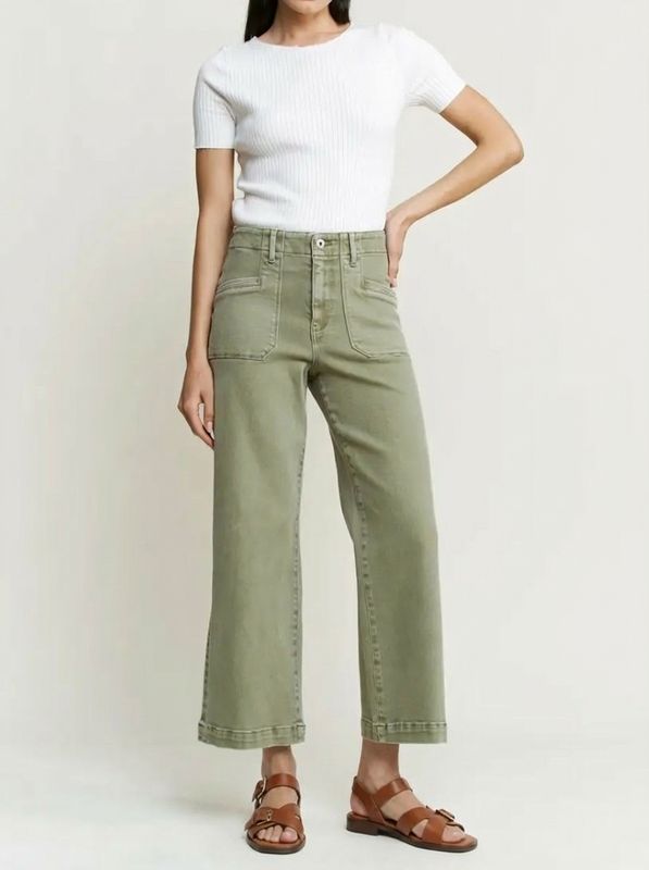 Wide Cropped Utility Faded Green