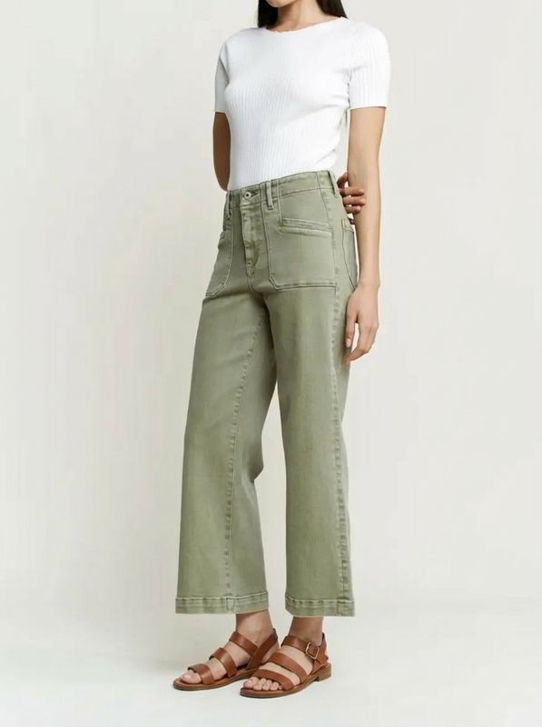 Wide Cropped Utility Faded Green