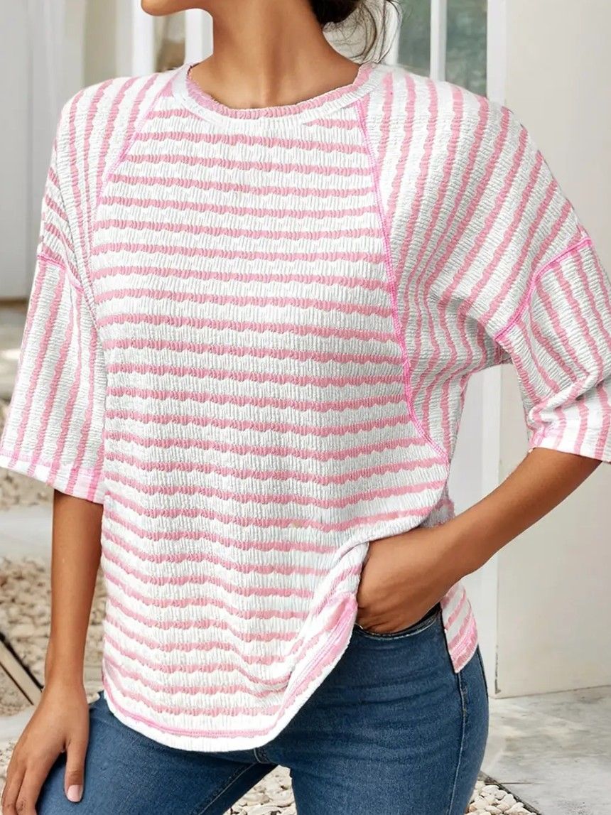 Striped Textured Knit Split Hem 