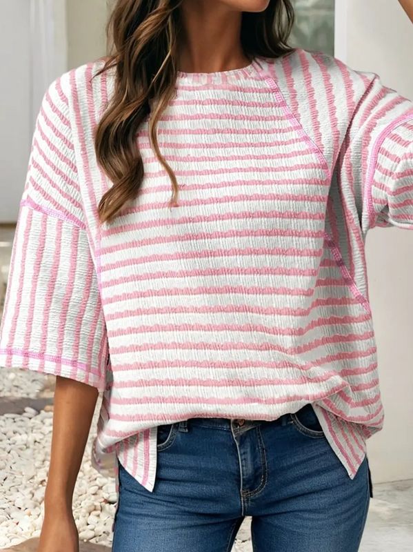Striped Textured Knit Split Hem 
