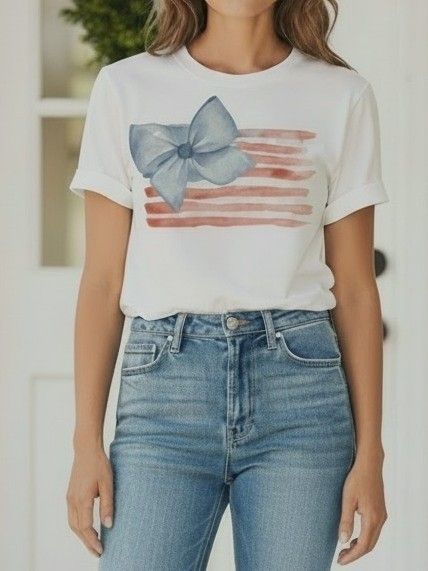USA Flag Bow T Shirt