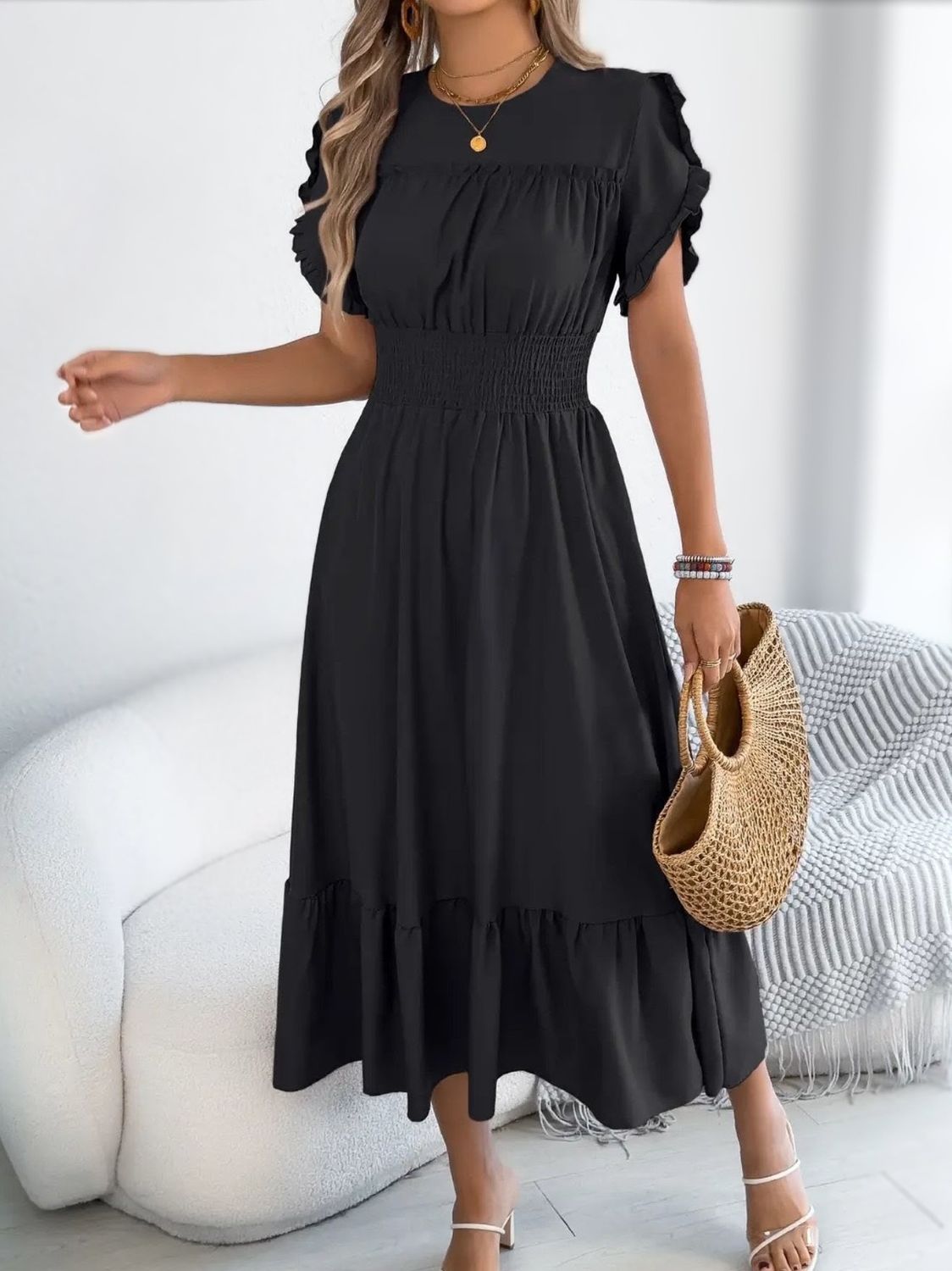 Shirred Waist Maxi Dress