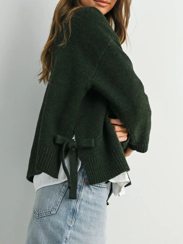 Tie Split Hem Crewneck Three Color Options
