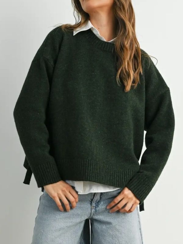 Tie Split Hem Crewneck Three Color Options