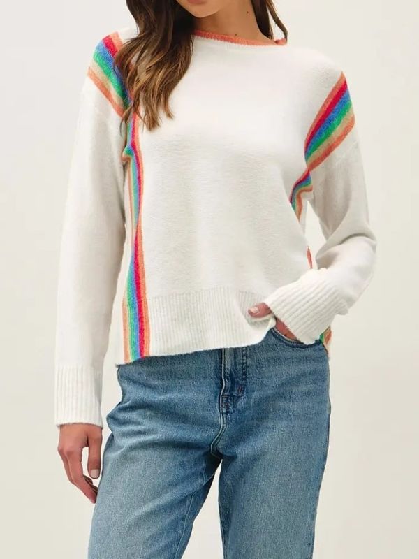 Wool Vertical Rainbow Striped Sweater